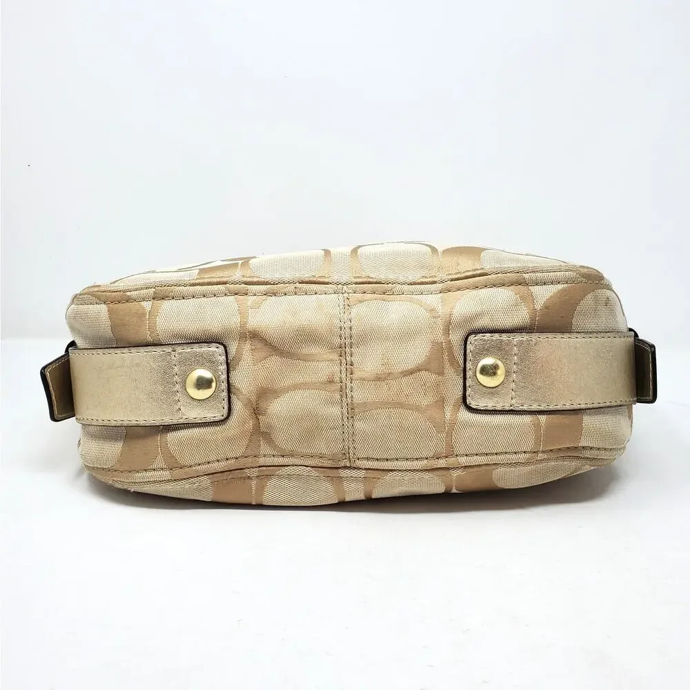 Vintage Y2K Coach Signature Zoe Hobo Handbag Beige Gold Canvas Metallic Leather